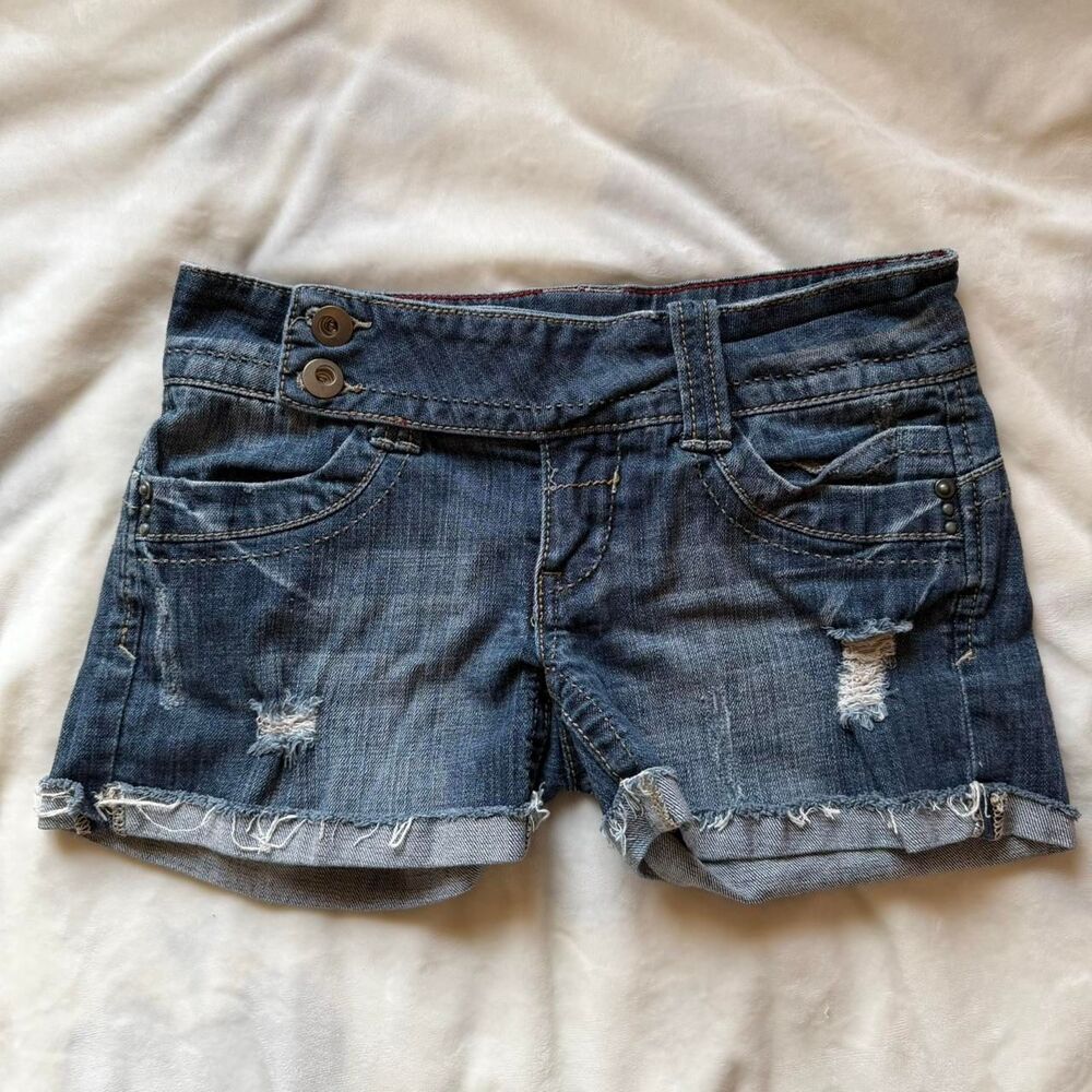 vintage y2k indie cyber boho 1st Kiss low rise cut off blue denim shorts size 5